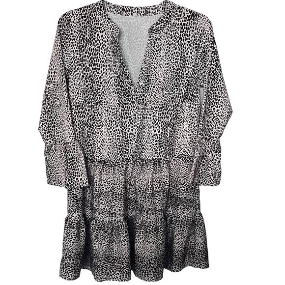 NO MFG TAG LONG BELL SLV, V-NECK RUFFLE LAYERS MIDI DRESS, WOMENS, S-BROWN/CREAM - Picture 1 of 12